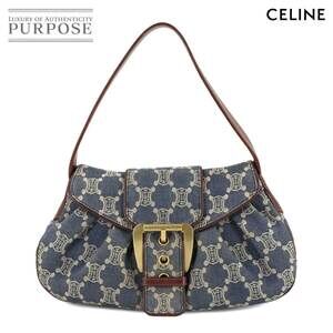 Celine Macadam Shoulder Bag Denim Leather Blue Brown